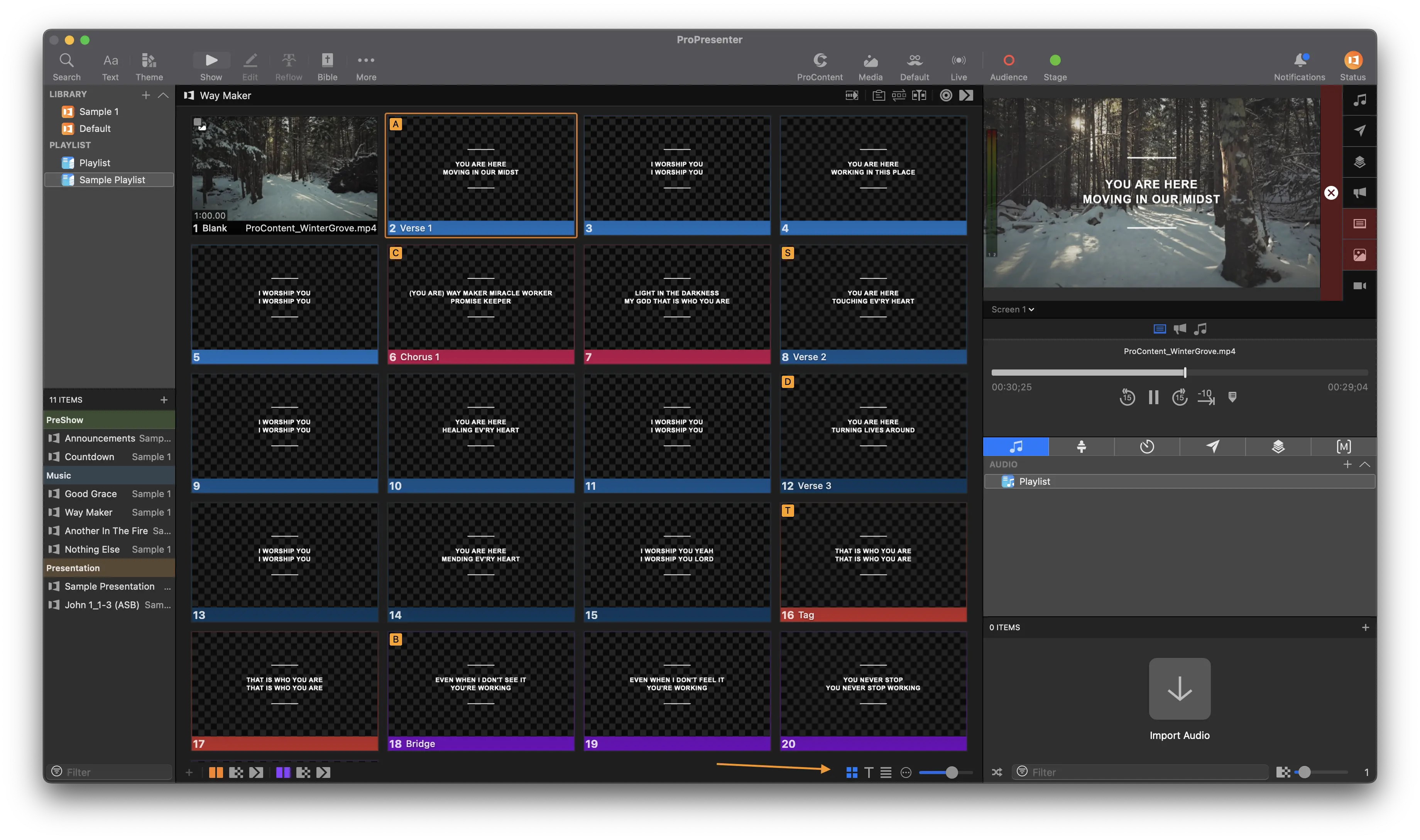 ProPresenter interface during first screen configuration