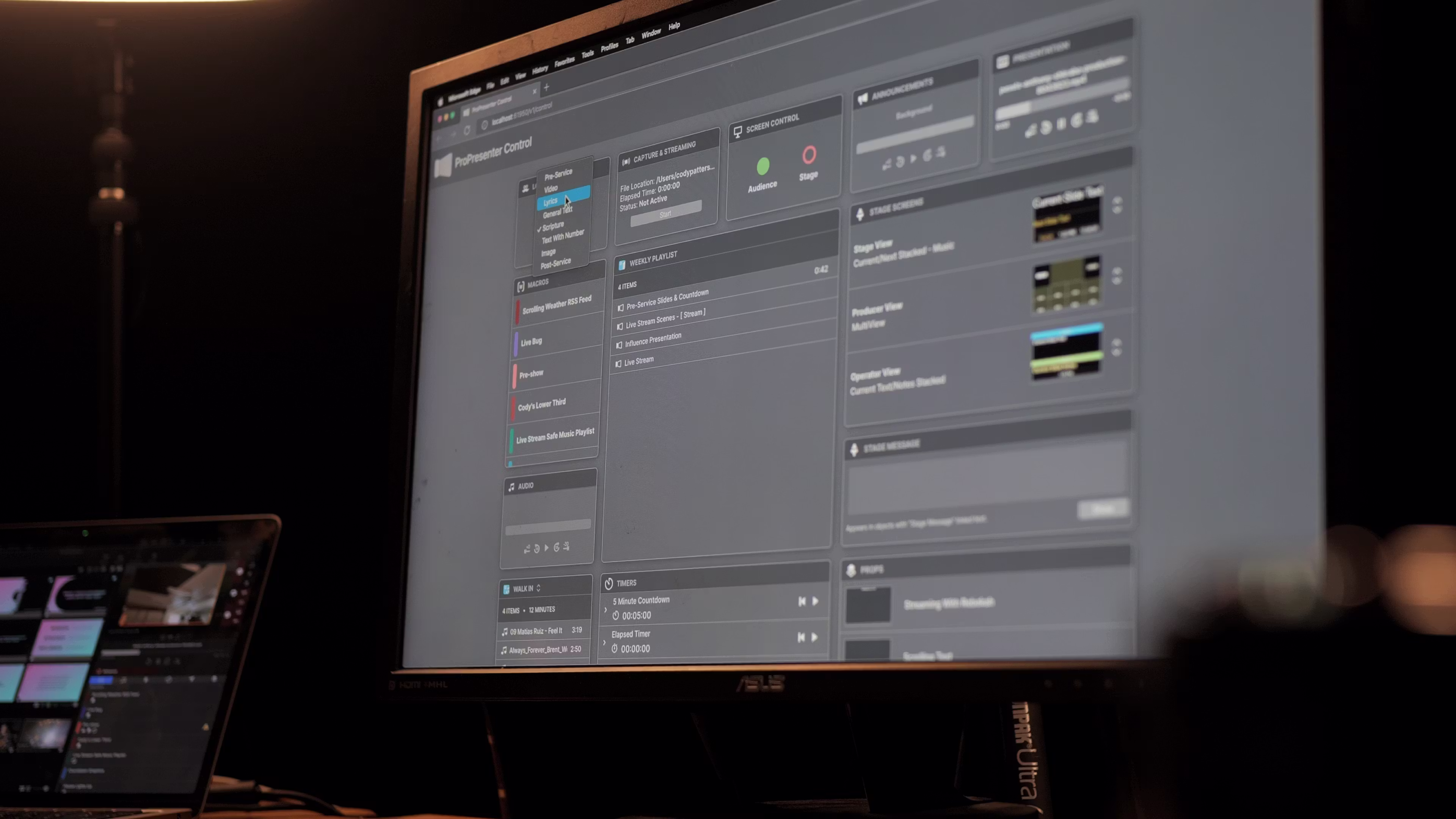 Production team operating ProPresenter during a live event